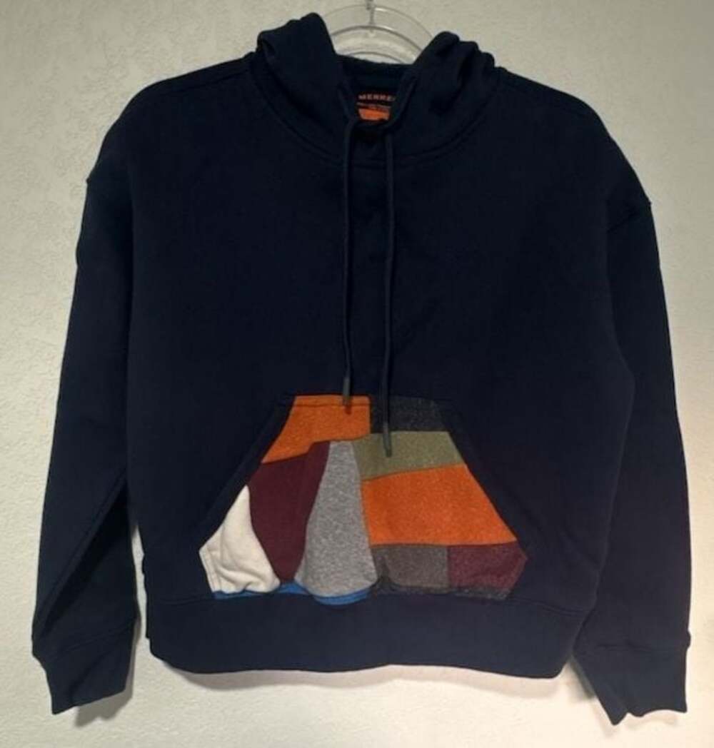 Merrell Womens Navy Scrap Pullover Hoodie Patchwork Pocket Size M